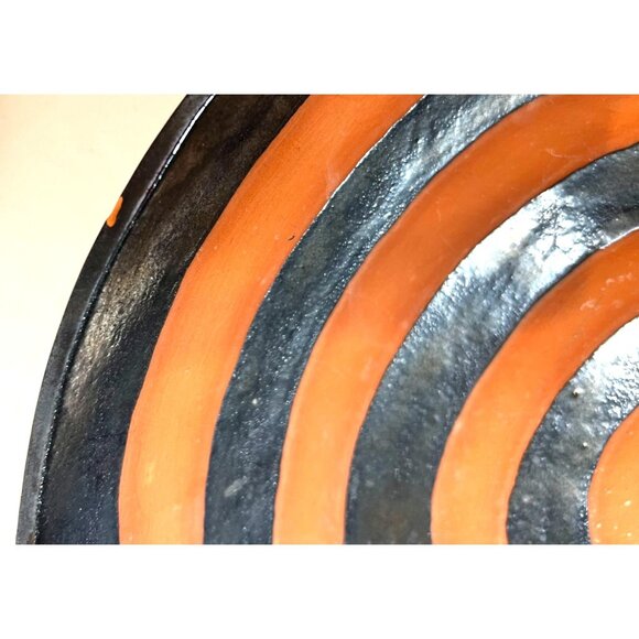 Metallic Orange Black Glazed Terracotta Ring Bowl Platter Artist Signed Tallinn - Picture 5 of 6